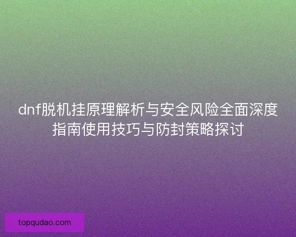 dnf脱机挂原理解析与安全风险全面深度指南使用技巧与防封策略探讨